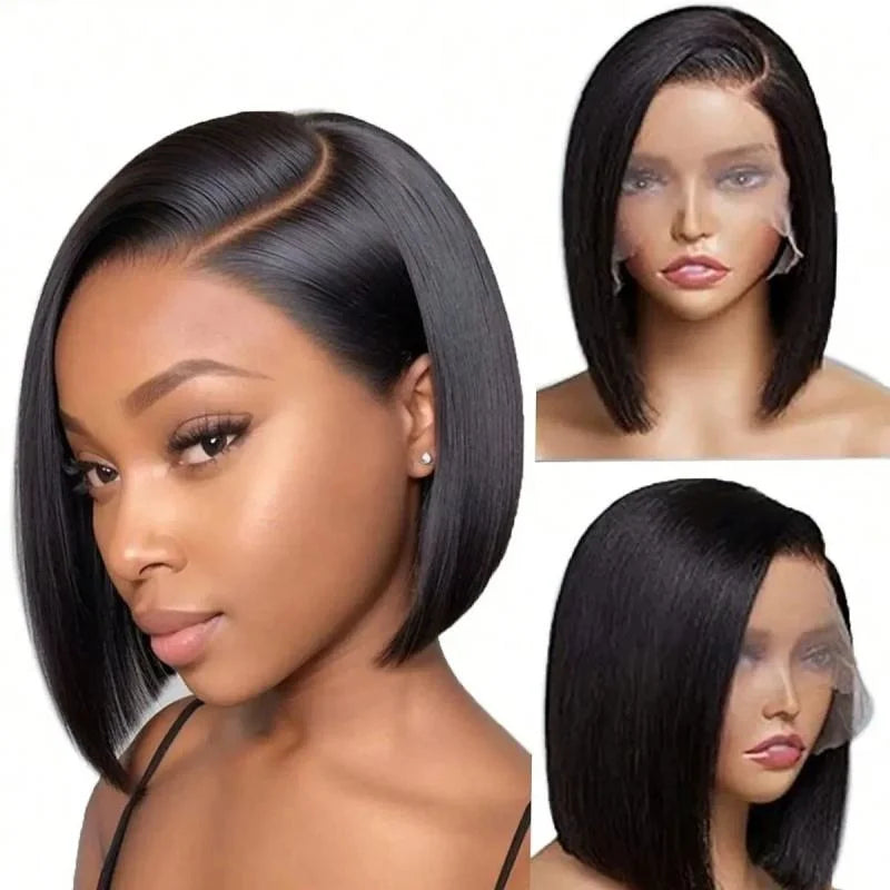 Natural Black Wig Short Bob Hair Synthetic Lace Front Wigs Heat Resistant Fiber Hair Glueless Soft Lace Replacement Wig Gifts