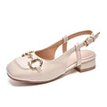 Square Toe Toe Shoes Apricot White Women's High Heels Thick Heel Summer Mid-heel Women's Shoes with fairy Style