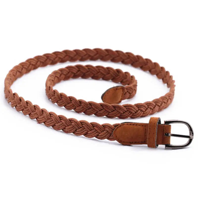 Women Brown White Weave Belt Hemp Rope Braid Belt Female Belt For Dress Clothing