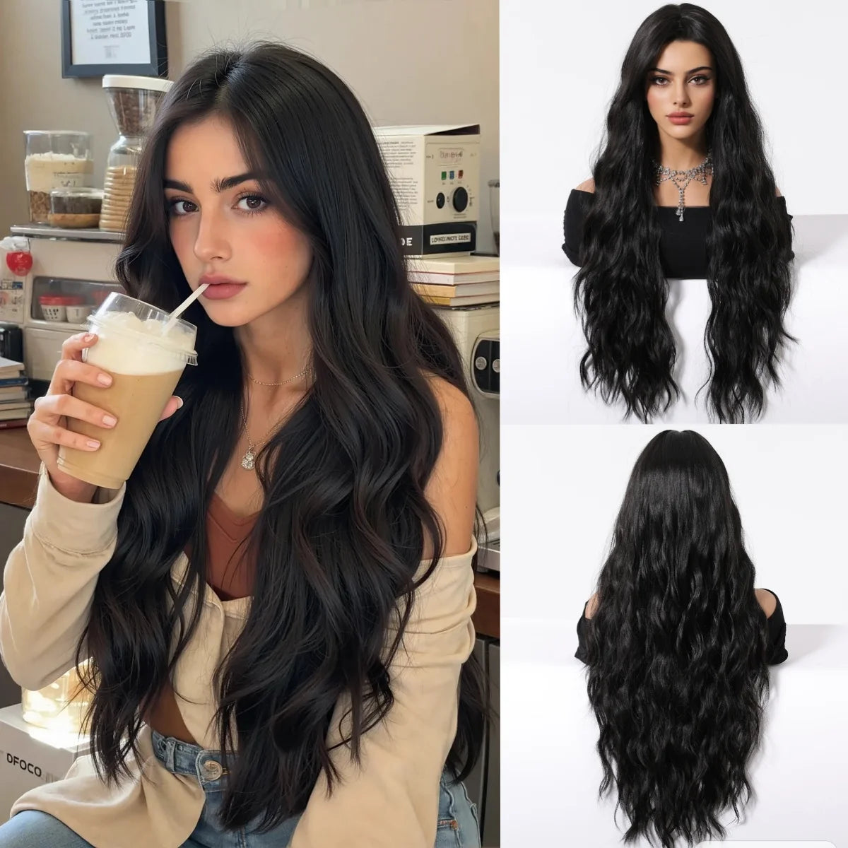 26inch Synthetic Fiber Wig Factory Natural Wavy Blonde with White Highlights Ombre Water Wave Wig with Elastic Cap Real Photo