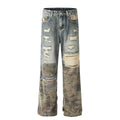 Ohsisa 2025 Trendy Men's Street Heavy Industry Denim Trousers High Old Design Patchwork Washed Technique for Men Women