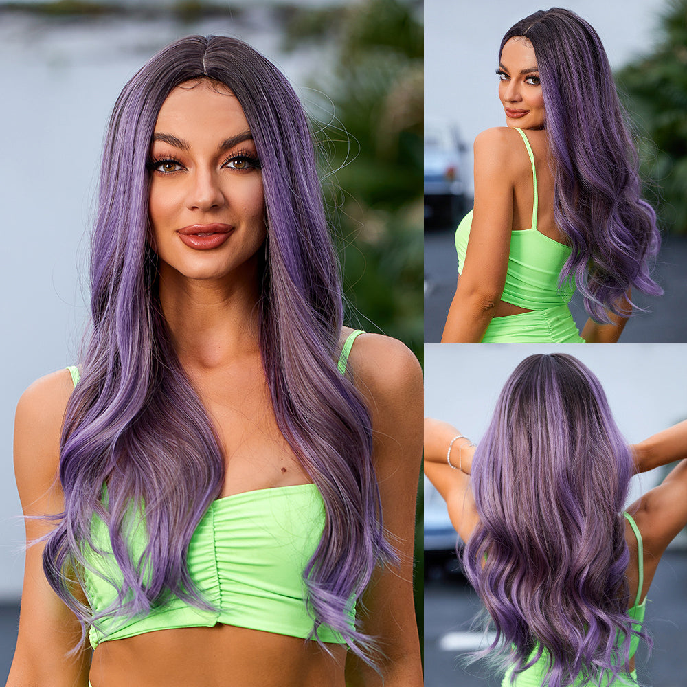 26inch Synthetic Fiber Wig Factory Natural Wavy Blonde with White Highlights Ombre Water Wave Wig with Elastic Cap Real Photo