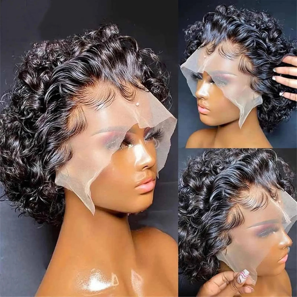Pixie Cut Wig Frontal Lace Wig 13X4 Human Hair Transparent Lace Wigs for Women Natural Color Brazilian