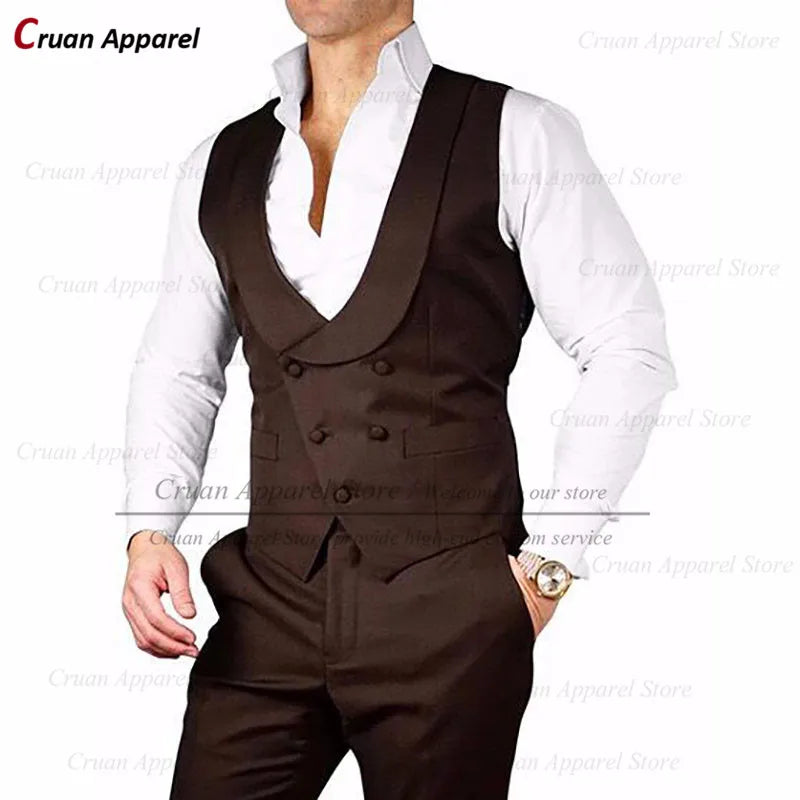Classic Dark Brown Wedding Men Vests Suit Waistcoat Formal Sleeveless Jacket Tailor-made Slim Peak Lapel Groom  DoubleBreasted