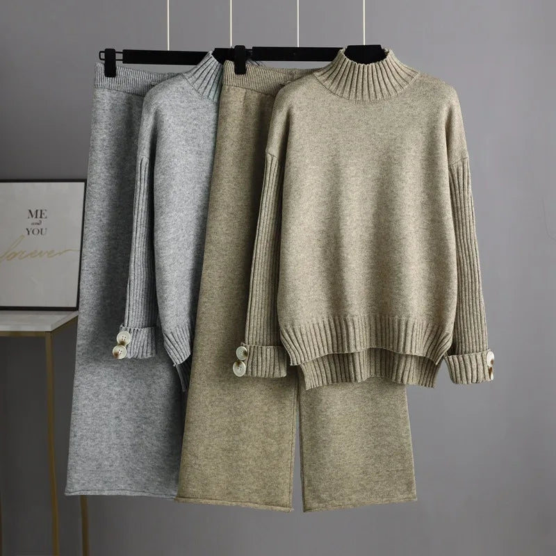 Boutique Wholesale 2026 Autumn Knitted Half High Neck Sweater Thickened Loose Leisure Pants Women's Set