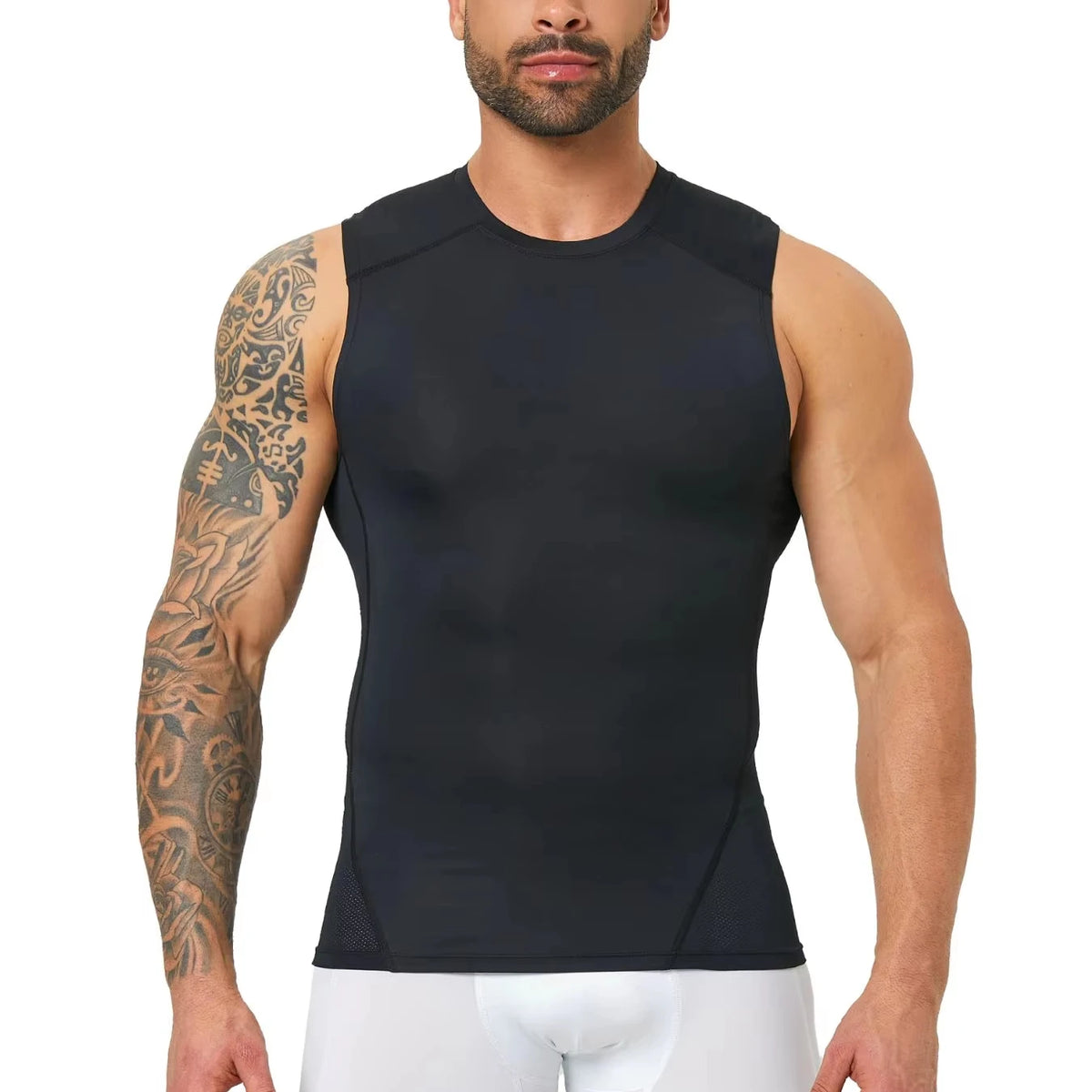 GYM Tank Top Sports Running Muscle Compression Shirt for Men Lightweight Four-Way Stretch Quick Dry Breathable Mesh Fabric Back