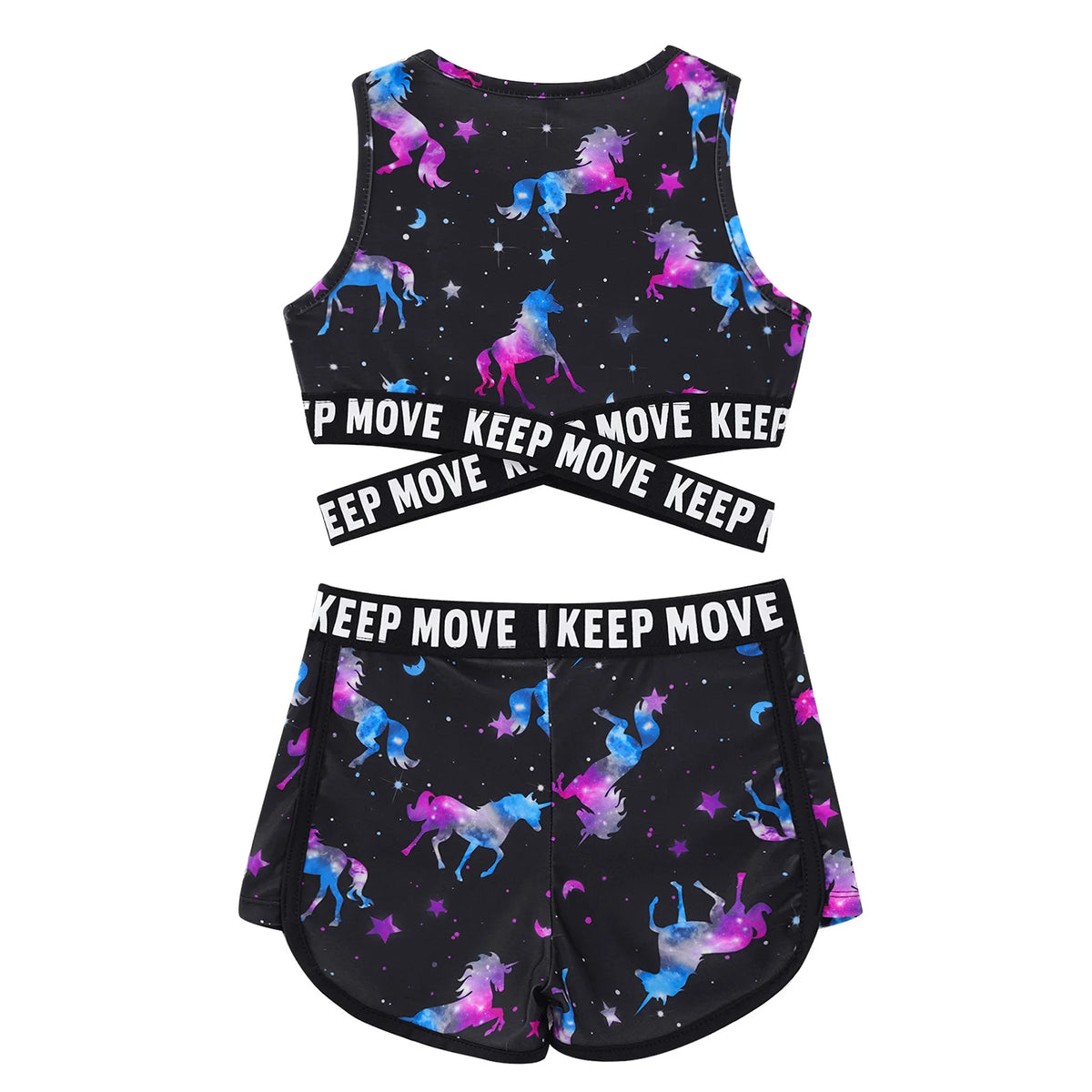 Kid Girls 2PCS Bikini Sets Swimwear Children Swimsuit Bathing Beachwear Costumes Round Neck Sleeveless Crop Tops with Shorts