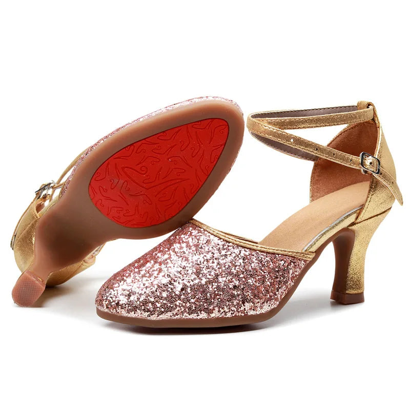 Outdoor square Latin Dance Shoes Adult Women's Mid-heel Dance Shoes Women's Summer Soft Bottom Ballroom Shoes