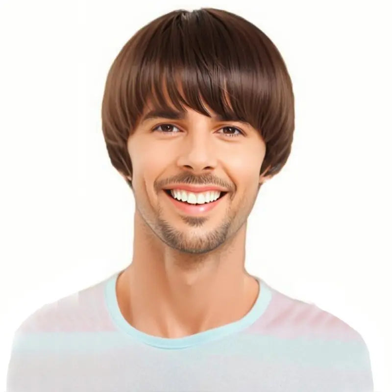 Men's / women's Mushroom Cut Straight Hair Machine Made 100% Density European American Fashion Short Wig Non-Lace Full Head Cover 110g