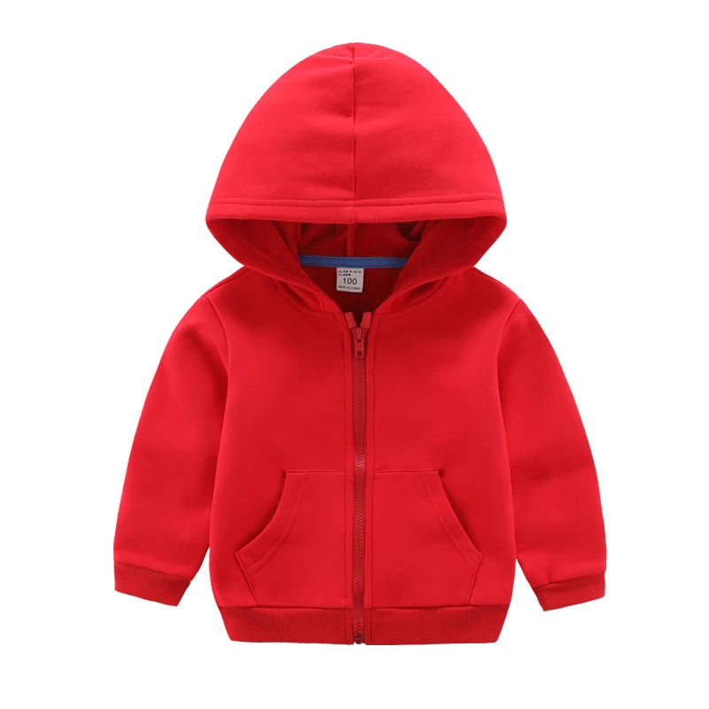 Winter Toddler Girls Boys Warm Hooded Sweatshirt Jacket Children Solid Color Plus Velvet Zipper Coat Baby Kids Hoodies Outerwear