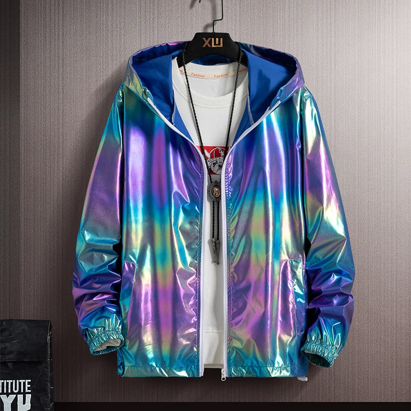 Women Basic Jackets Summer 2026 Colorful Reflective Oversize Thin Windbreaker Women Hooded Jackets Coat Zipper Woman Veste Femme