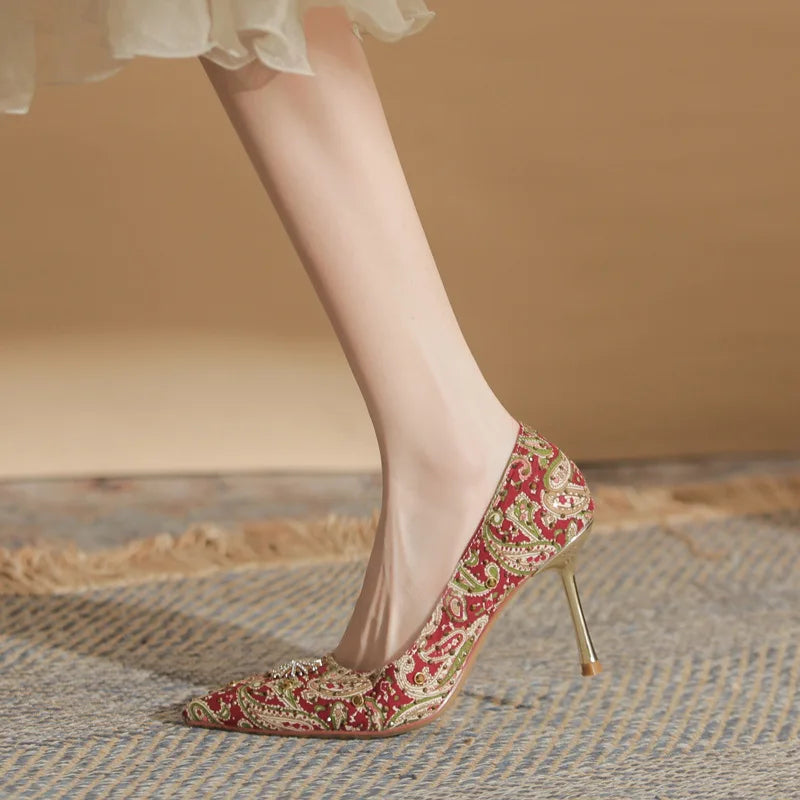 Rivet Stiletto Shoes Wedding Shoes Bridesmaid Wedding Shoes Women's New Shallow Mouth Women's High Heels Rhinestone Women