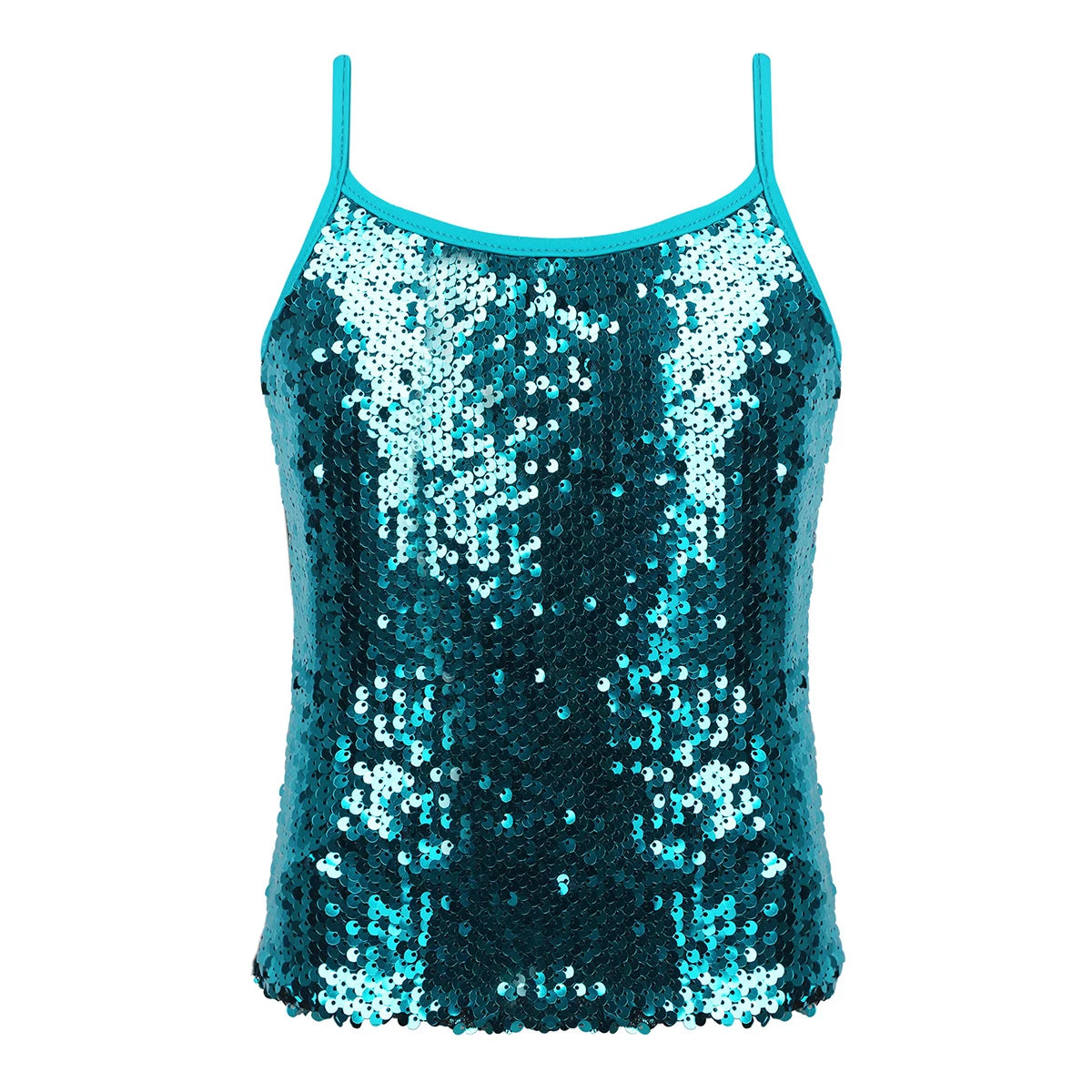 Kid Girl Sparkly Sequin Camisole Hip Hop Jazz Dance Tank Tops Spaghetti Straps Workout Gymnastics Vest Shirt Performance Costume