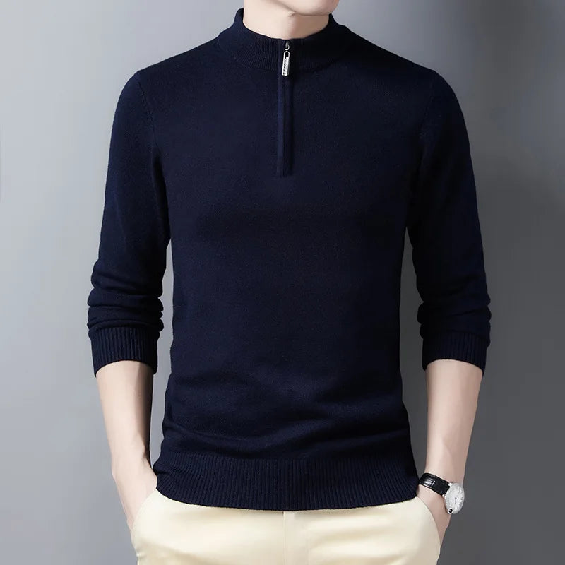New Sweaters Men Fashion Half Zip Pullover Slim Fit Jumpers Knitwear Sweater Men Winter Warm Casual Brand Sweater Man Pullover