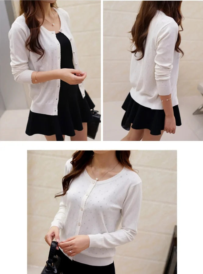 S-XL Short Design Thin Cardigan Women's Cutout Sunscreen air Conditioning Shirt Sweater Knitted Outerwear Small Cape