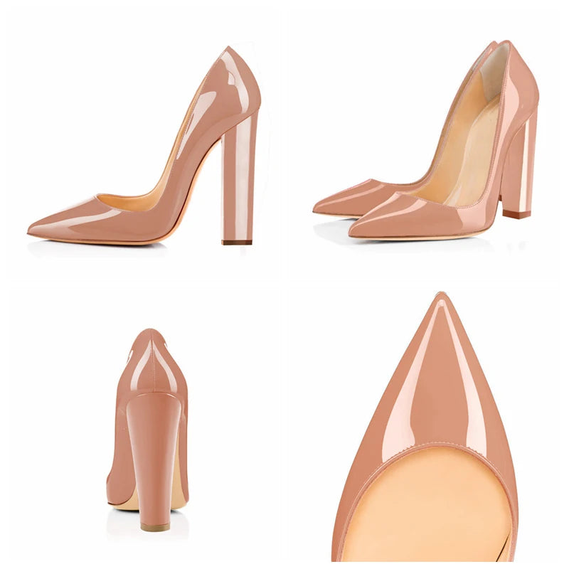 Women Pointed Toe Block Heel Party Shoes Chunky Heels Pumps