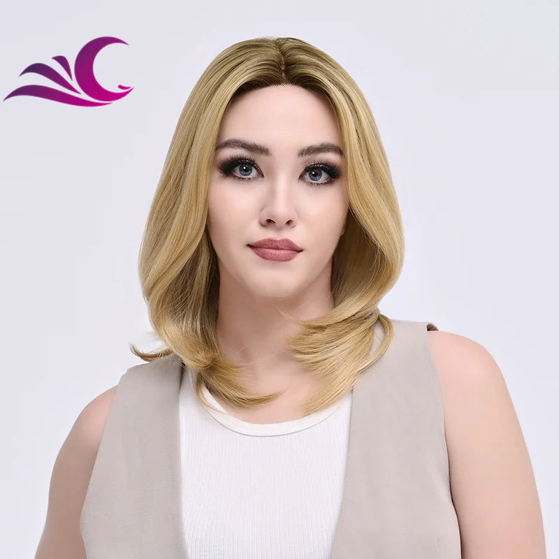 Highlight Mix Ice Blonde Ombre Colorful Middle Part Wig Long Wavy Pre-Plucked Synthetic Lace Front Wig