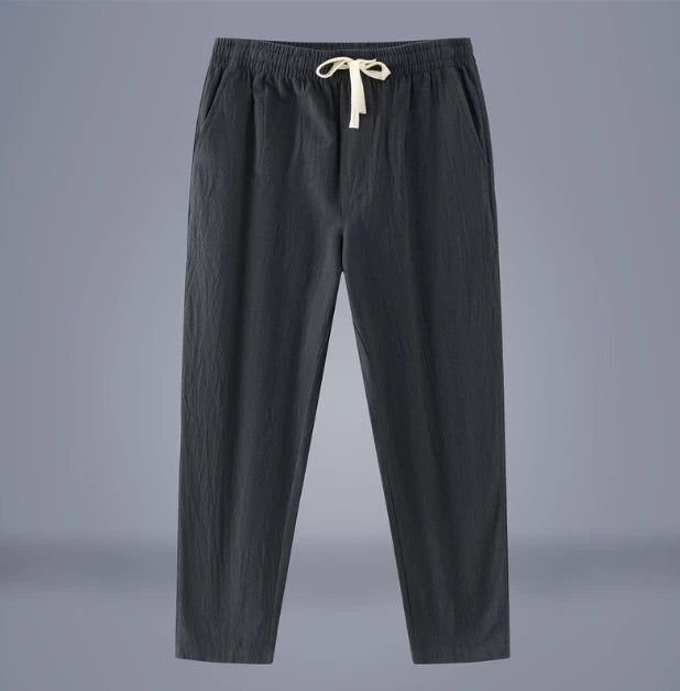 Liu Ming New Arrivals Spring Summer Men Casual Drawstring Solid Color Cotton Linen Pants Trending Trousers