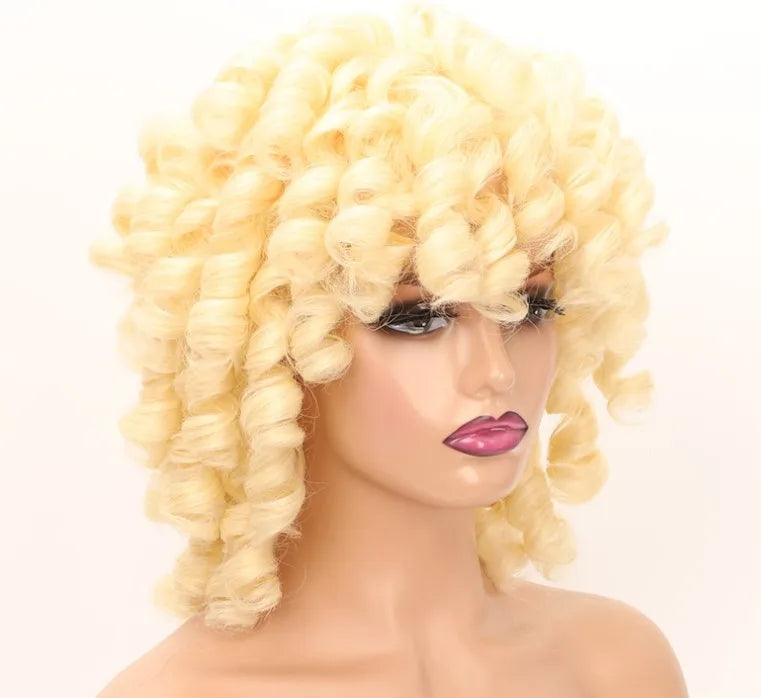 Synthetic  With Bangs Black Red Hair Shoulder Length Heat Resistant Fiber for Africa America Black Women  Afro Kinky Curly Wig