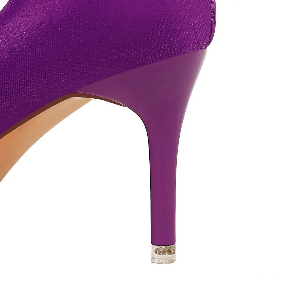 18249-A2 BIGTREE European and American Fashionable Women's Shoes Simple Shallow Mouth Silk Women's High Heels