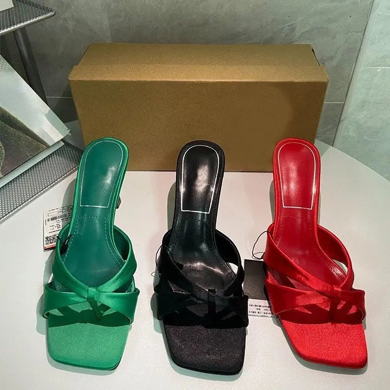 2023 Summer Chaussures Talon Thong Sandals Shoes Square Toe High Heels for Women