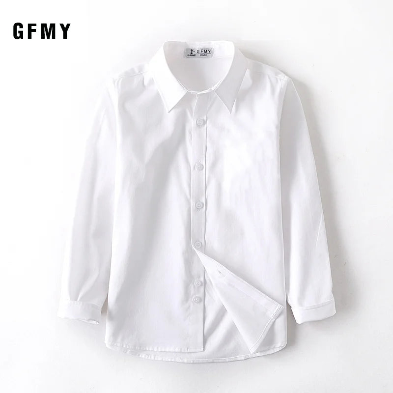 Hot Sale Children Boys Shirts Spring 2026 Fashion Solid Color Kids Baby Birthday Dress Blouse Clothing White Long Sleeve 3-14Yrs