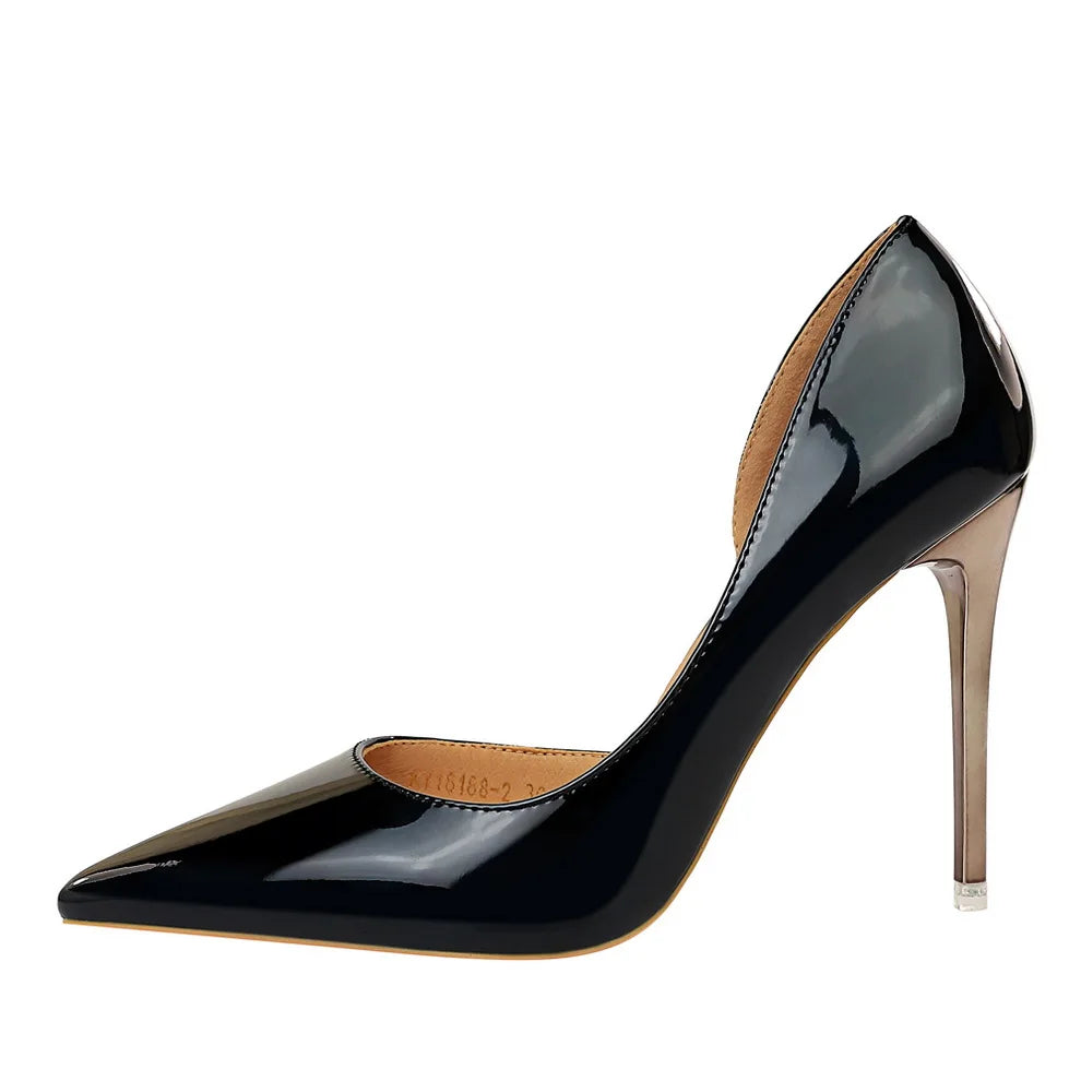 18188-2 BIGTREE Metal Feeling 9.5 CM Stiletto Heel Single Shoes Shallow Mouth Pointed Toes Women's Shoes Sexy  High Heels