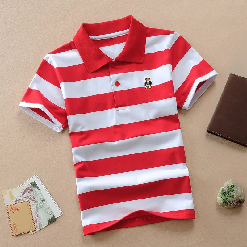 Kids Polo Shirts Summer Children's Short Sleeve Boys Top Polo Shirt Color Striped 2Y-12Y Teens Cotton Girls School Shirts