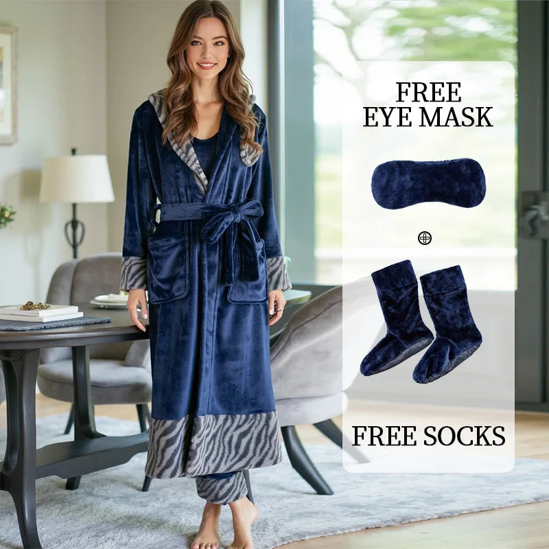 Free Shipping Bathing Robes for Women Elegant Sleepwear Flannel Christmas Five Piece Pajamas Set