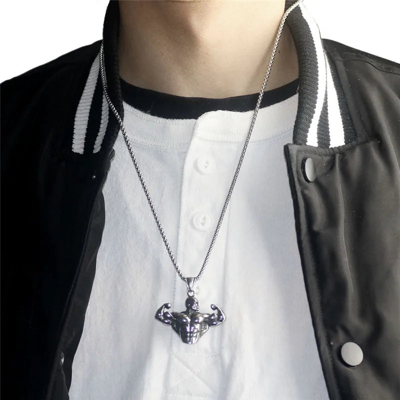 Bodybuilding Arm Muscular Men Pendant Men's Sports Fitness Necklace Fashion Creative Personality Jewelry Accessories