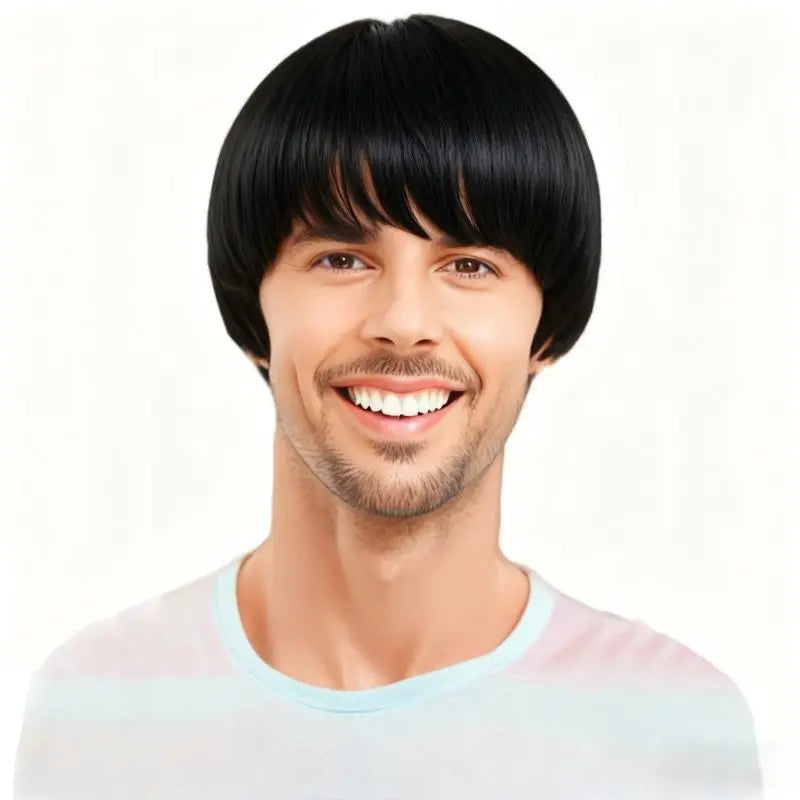 Men's / women's Mushroom Cut Straight Hair Machine Made 100% Density European American Fashion Short Wig Non-Lace Full Head Cover 110g