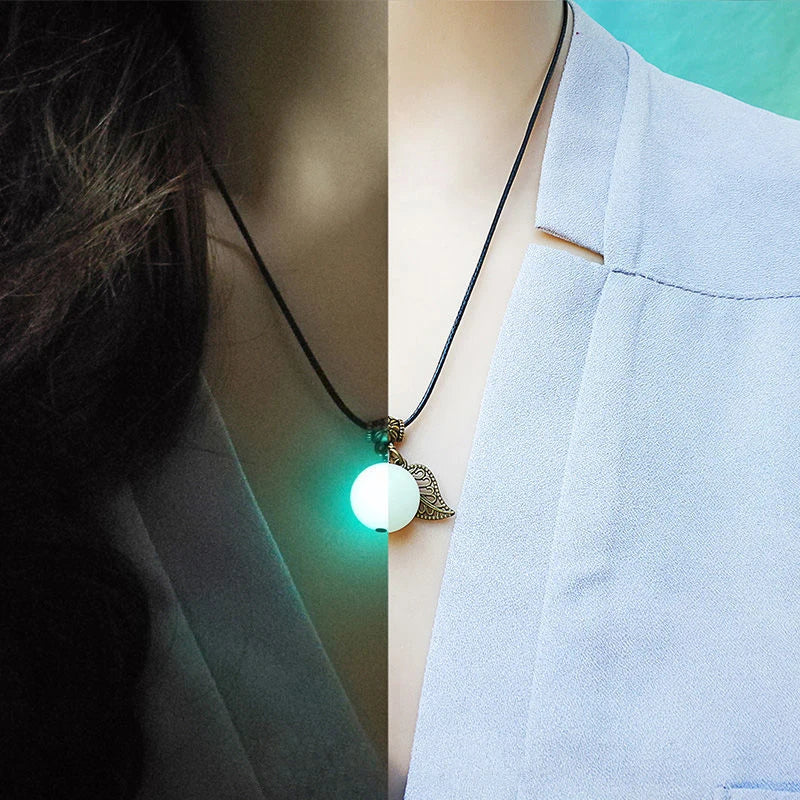 Bracelet for Women Glowing Gem Charm Jewelry Leather Rope Pendant Hollow Luminous Stone Pendant Necklace Gifts