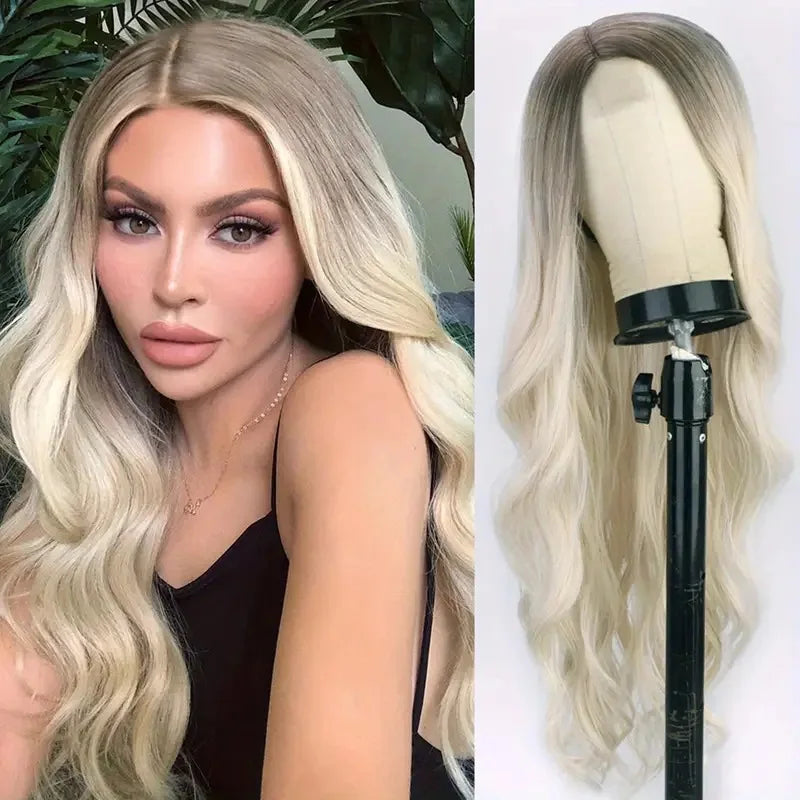 Synthetic Lace Front Wig for Women, Ginger Orange Long Curly Wavy Middle Part High Temperature Fiber Wig