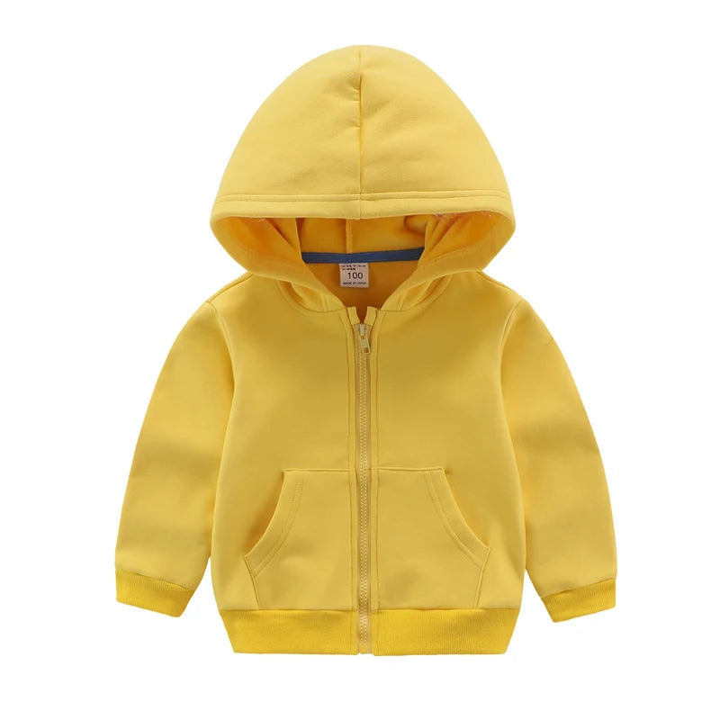 Winter Toddler Girls Boys Warm Hooded Sweatshirt Jacket Children Solid Color Plus Velvet Zipper Coat Baby Kids Hoodies Outerwear