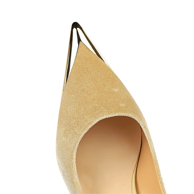 2023 Women's Fashion Kitten Heels New Metal Pointed Suede Party Shoes Slip-On Bridal for Summer
