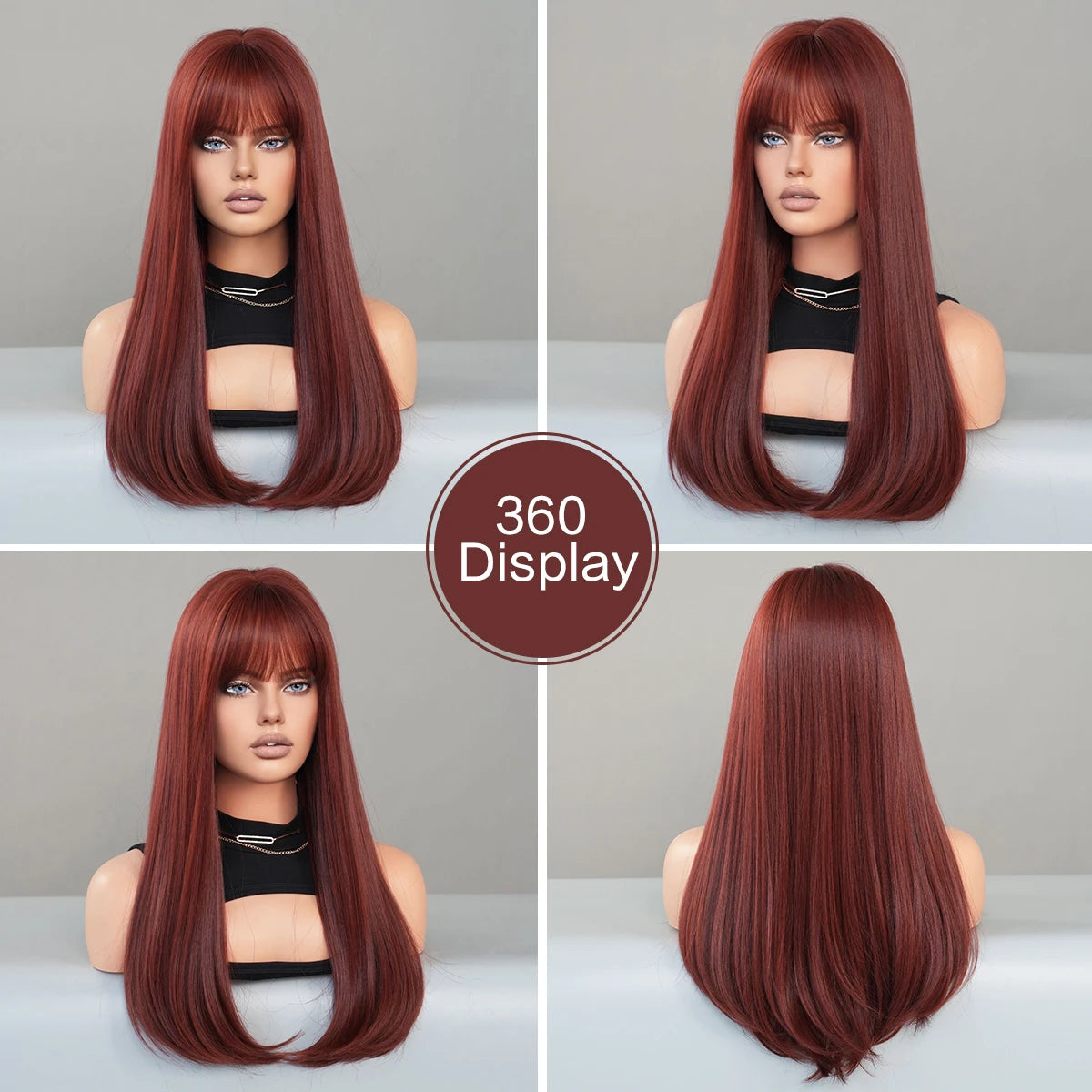 Burgundy Wine Red Wigs for Women Long Straight Wig with Bangs Natural Fashion Soft Cabello Natural Peluca