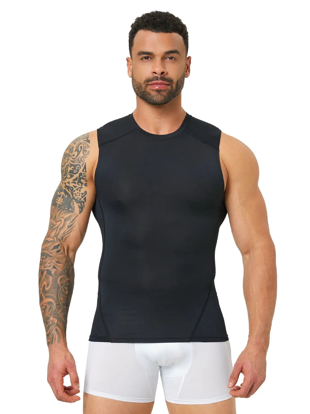 GYM Tank Top Sports Running Muscle Compression Shirt for Men Lightweight Four-Way Stretch Quick Dry Breathable Mesh Fabric Back