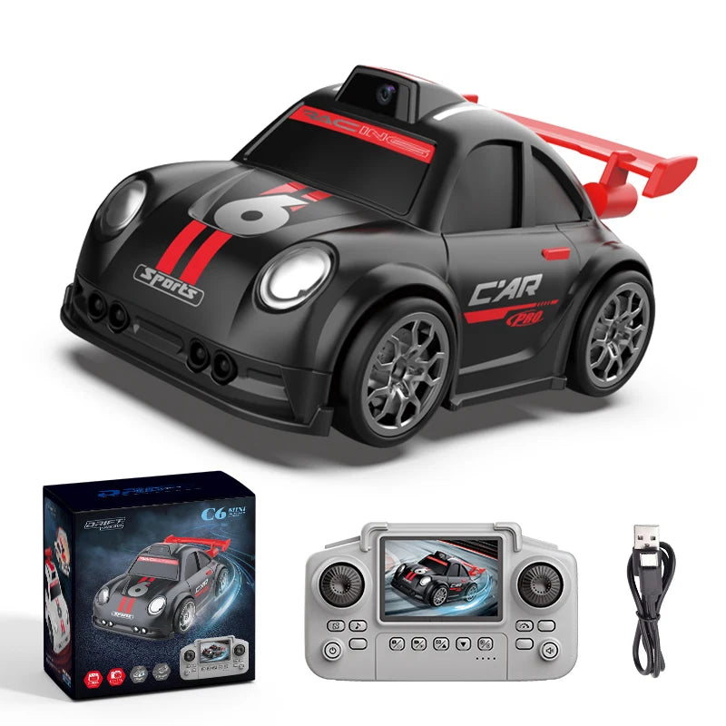 C6 Mini Racing Car Drift Interactive Toy Electric Music with Camera Screen Control Obstacle Avoidance & Indoor Use Ages 7-14