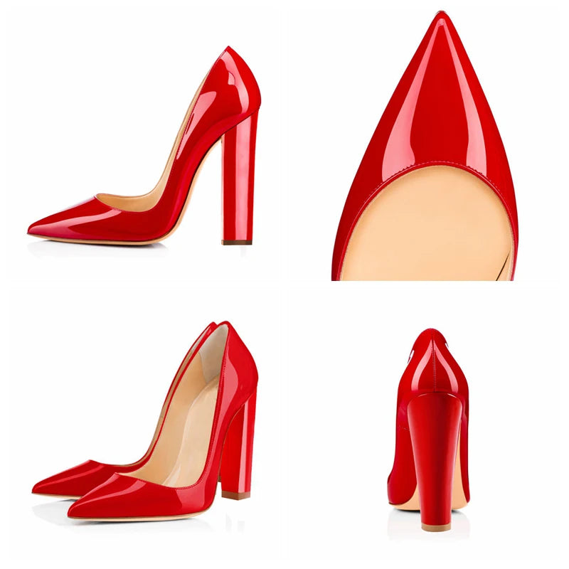 Women Pointed Toe Block Heel Party Shoes Chunky Heels Pumps