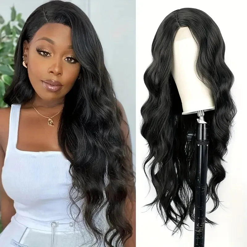 Synthetic Lace Front Wig for Women, Ginger Orange Long Curly Wavy Middle Part High Temperature Fiber Wig
