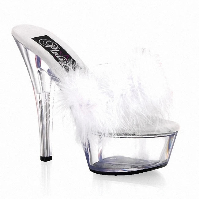 6 Inch Super High Heeled Shoes Clear Lace Sexy Fetish Outer Wear 15cm Models Party Cross Dressing Platform Feather Slippers