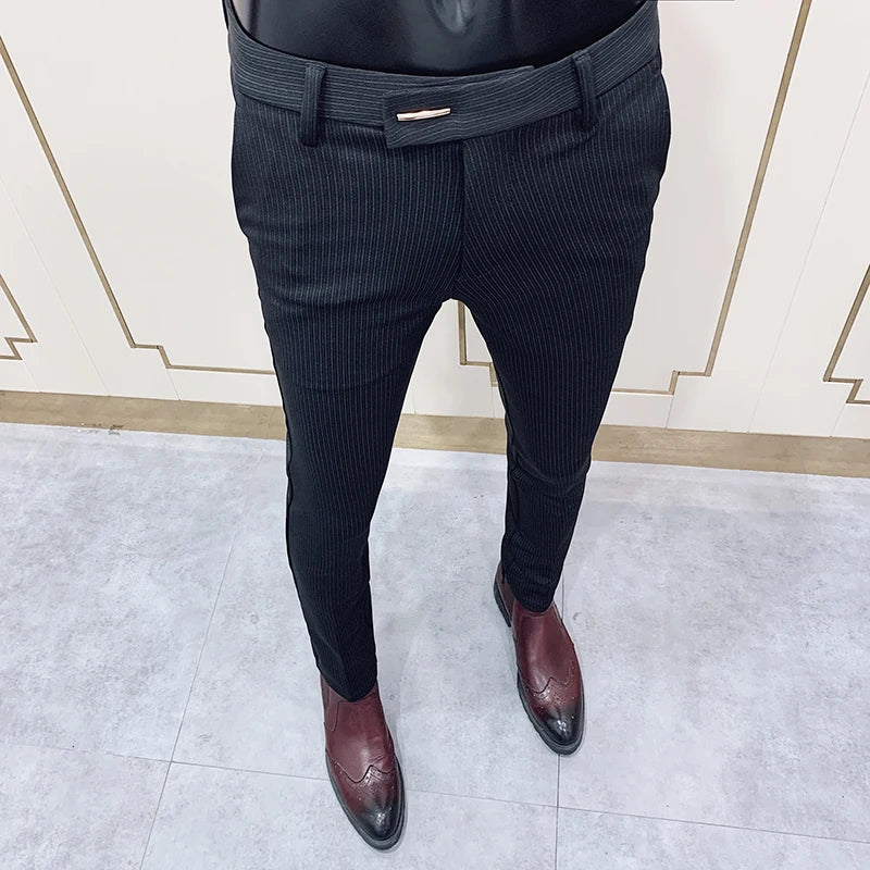 Fashion Striped Suit Pant 2022 Men Elegant Slim Fit Tight-ankle Trousers Pants Men Office Party Business Slim Fit Dress Trousers