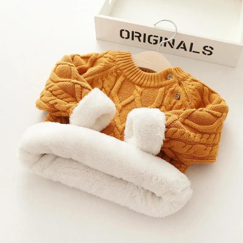 Autumn Winter Kids Baby Boys Girls Sweaters Cartoon Wool Pullover Toddler Childrens Warm Sweater Coat Cardigan Thicken Outerwear