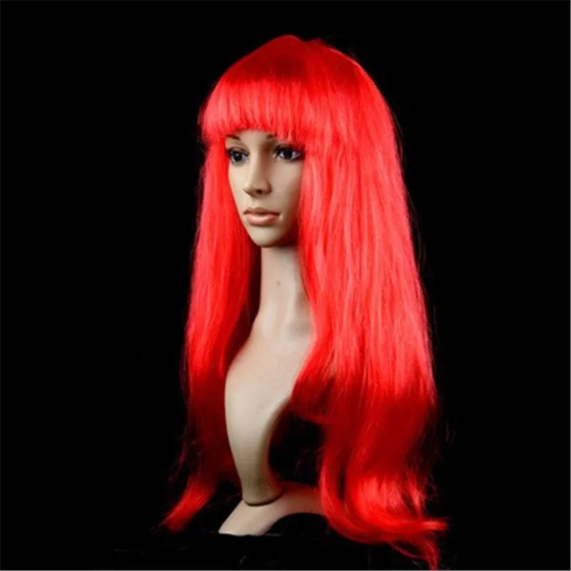 Lady Women Carnival Long Straight Hair Wig For Cosplay Girl Birthday Party Pink 60Cm Comic and Animation Hair With Oblique Bang