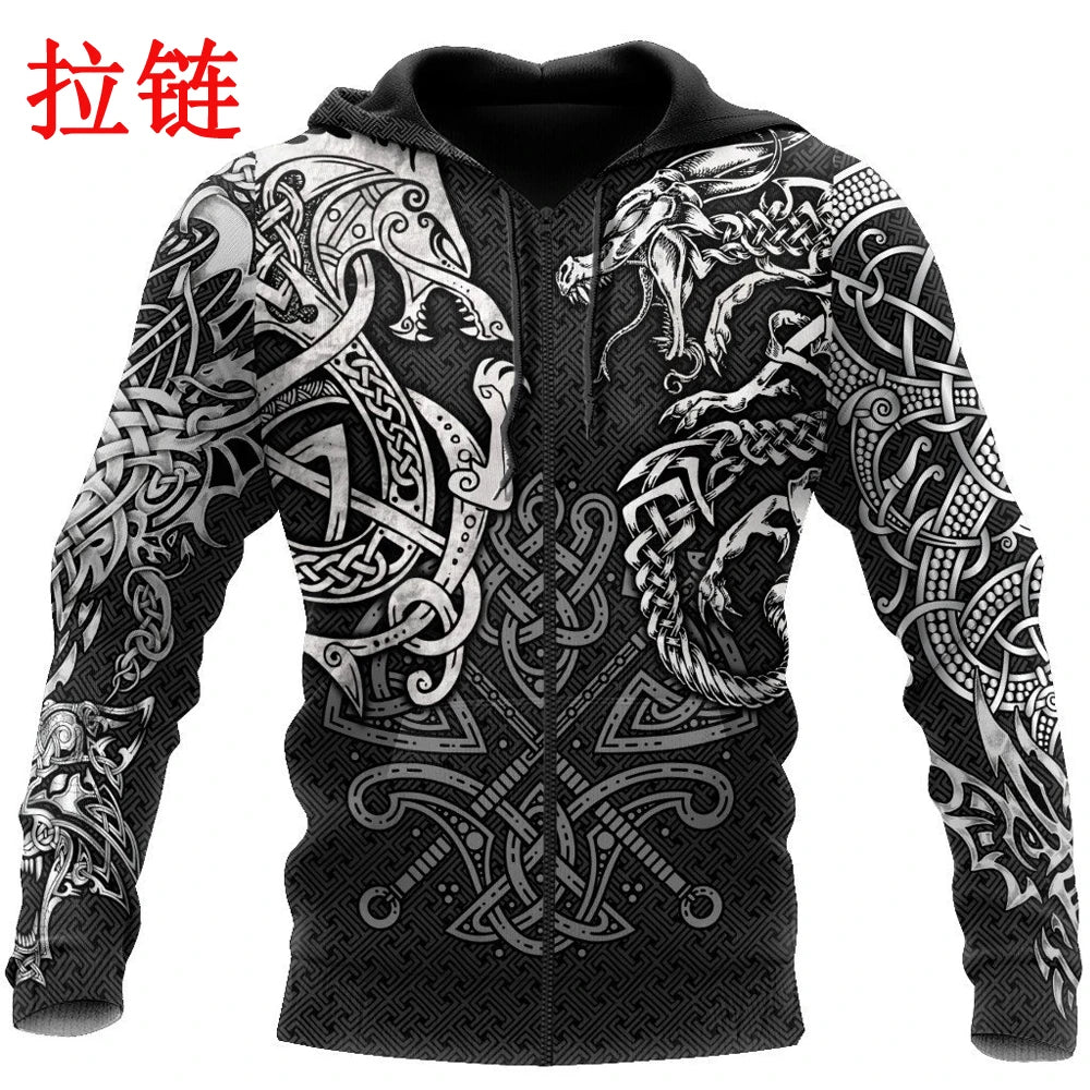 Fenrir Wolf And Dragon Tattoo 3D Printed Men Hoodies Sweatshirt Unisex Streetwear Zipper Pullover Casual Jacket Tracksuit KJ0197