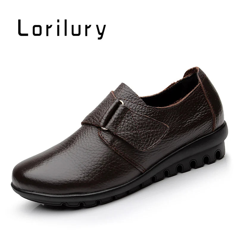 Brand Shoes for Women 2025 Spring Wedge Loafers Female Black Genuine Leather Flats ladies Office Nurse Shoes Mom Casual Sneakers