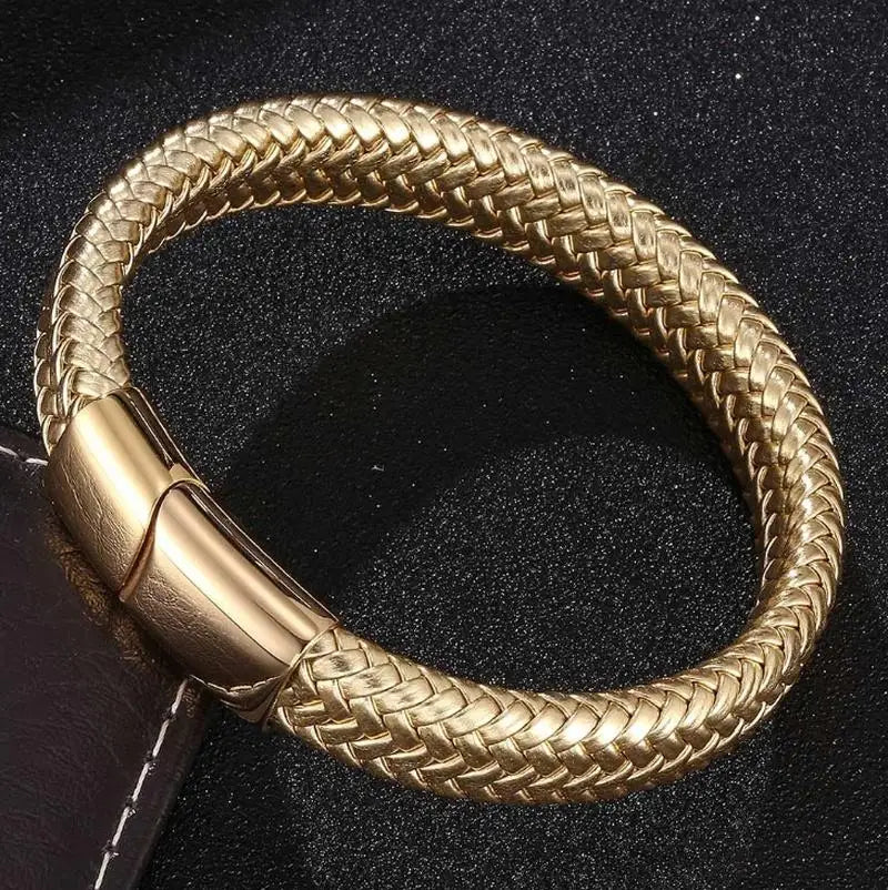 Golden Leather Bracelet for Men Fashion Punk High Quality Metal Magnetic Clasp Bracelet Party Jewelry Friend Gift