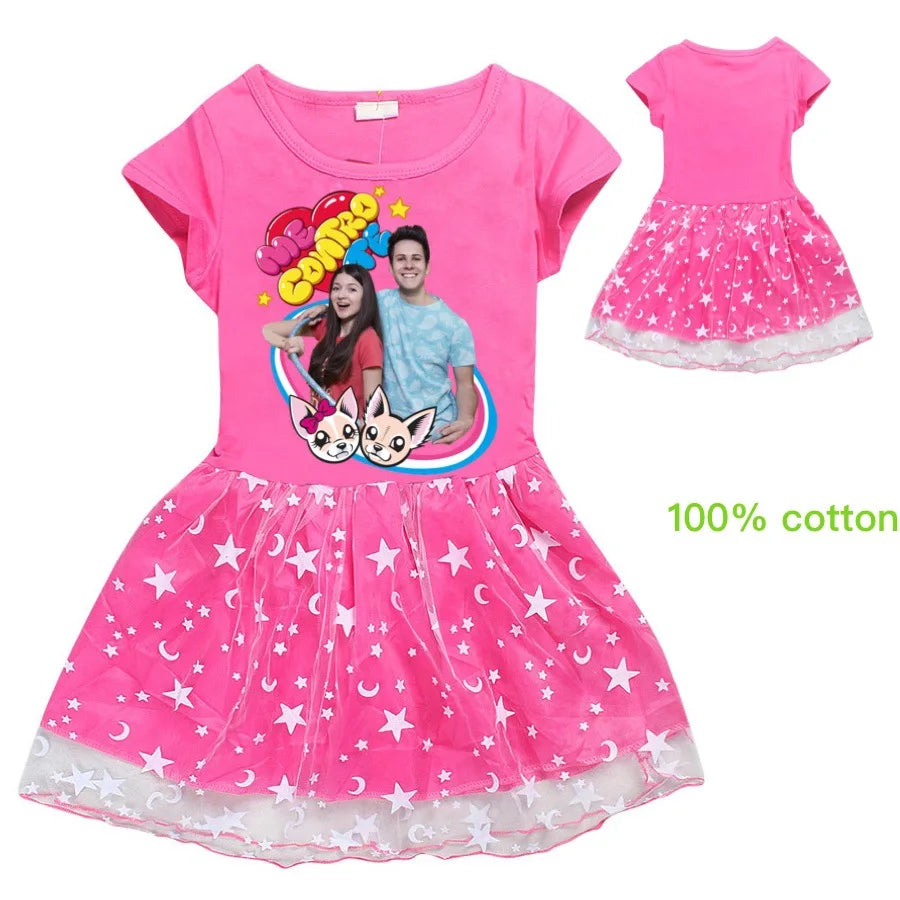 Fashion Me Contro Te Kids Clothes Knee-Length Dresses Cute Cotton Gauze Full Dress Teenagers Cartoon Baby Girls Party Clothing