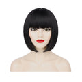Short Black Straight Wig with Bangs Women Bob Shoulder Length Wigs Heat Resistant Fiber Synthetic Hair Wigs Natural Looking