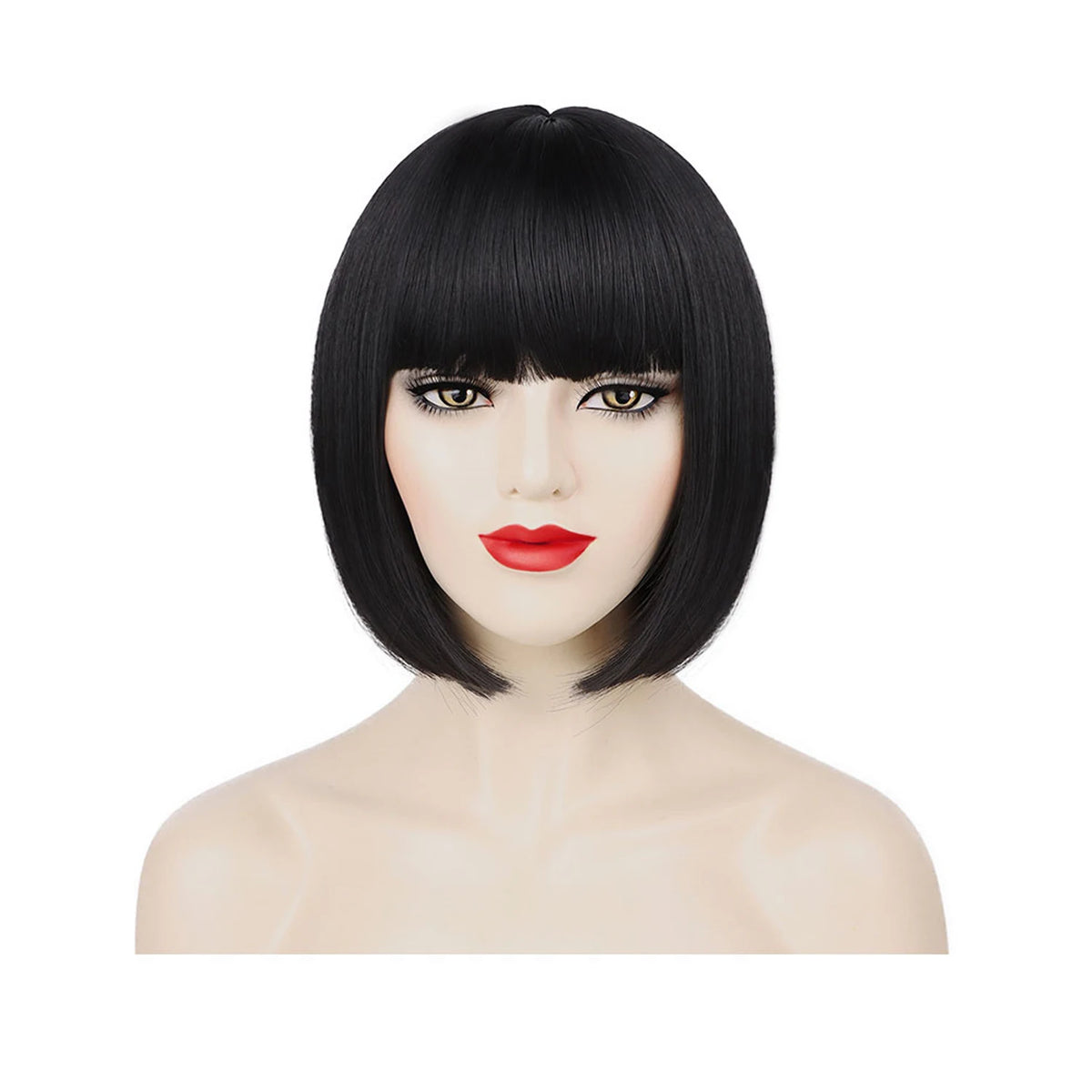 Short Black Straight Wig with Bangs Women Bob Shoulder Length Wigs Heat Resistant Fiber Synthetic Hair Wigs Natural Looking